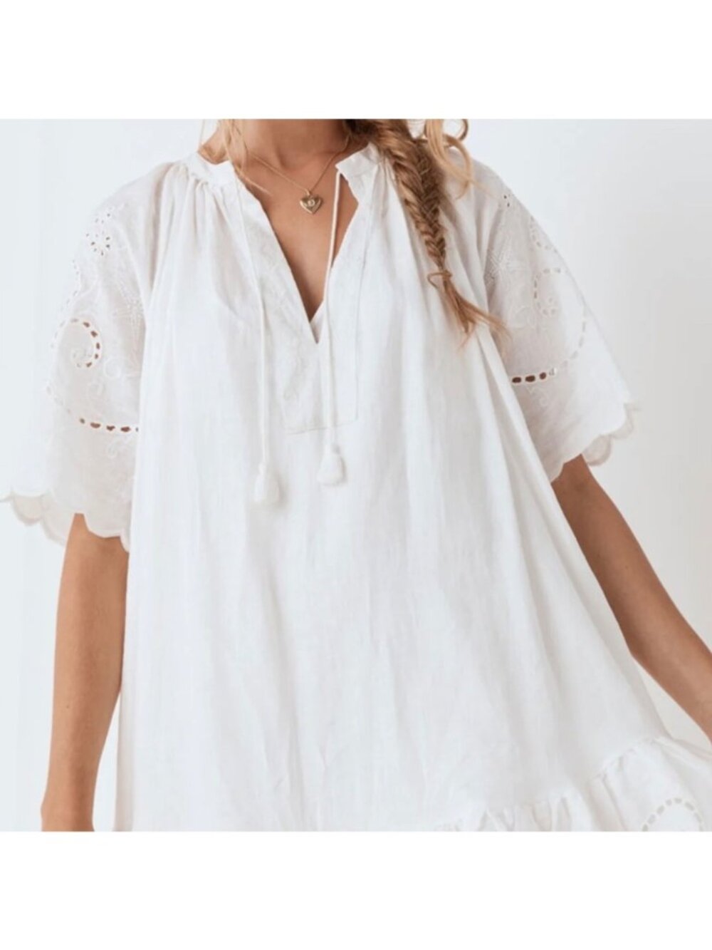 Spell NWT XS Linen Beach Dress with Embroidered Eyelet Details & Tassel - Picture 6 of 8